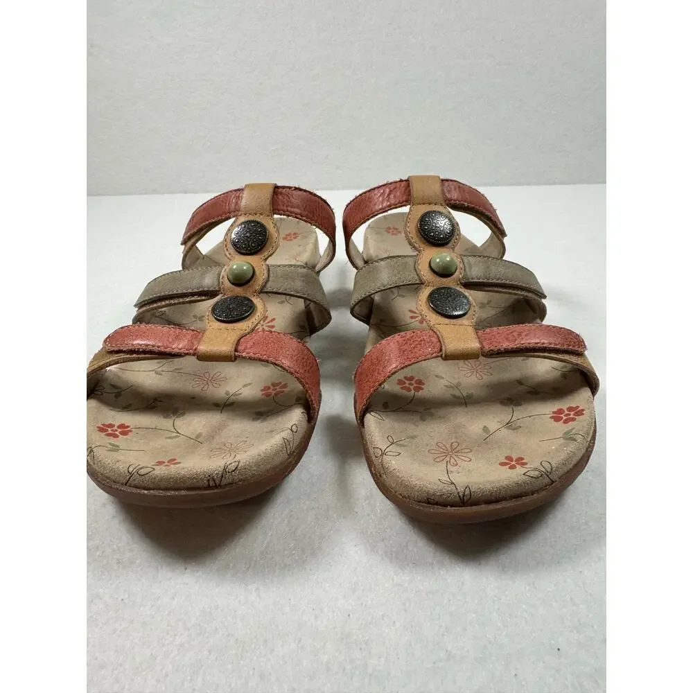 Taos Prize 3 Leather Slide Sandal Harvest Multi Leather Boho Floral Tan 9 40